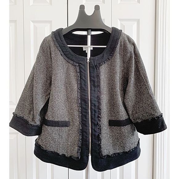 AVENUE Herringbone Salt / Pepper 3/4 Sleeve Jacket - Picture 1 of 8